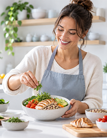 Person preparing a healthy meal during a virtual nutrition consultation